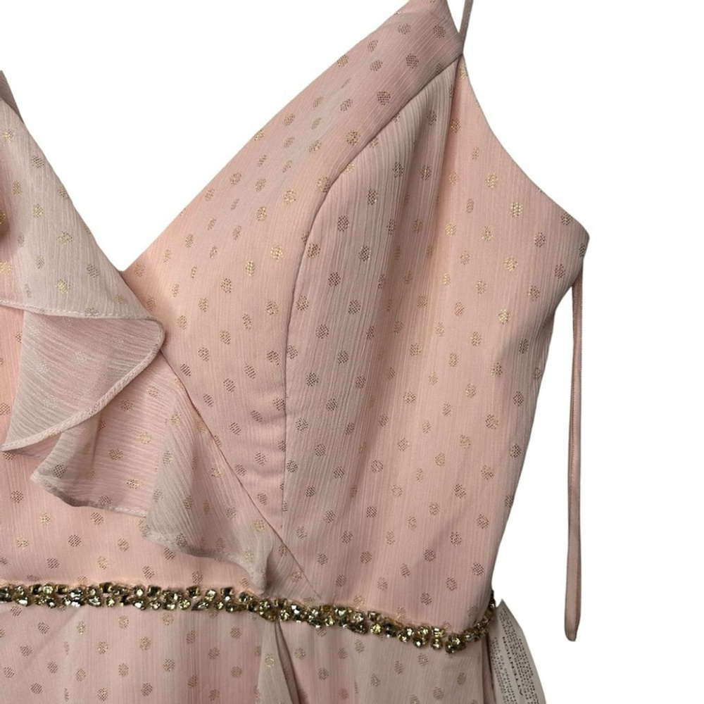 MAC DUGGAL Pink Salmon Polka Dot Asymmetrical Ruffle Formal Maxi Gown Size 8 - Picture 6 of 16